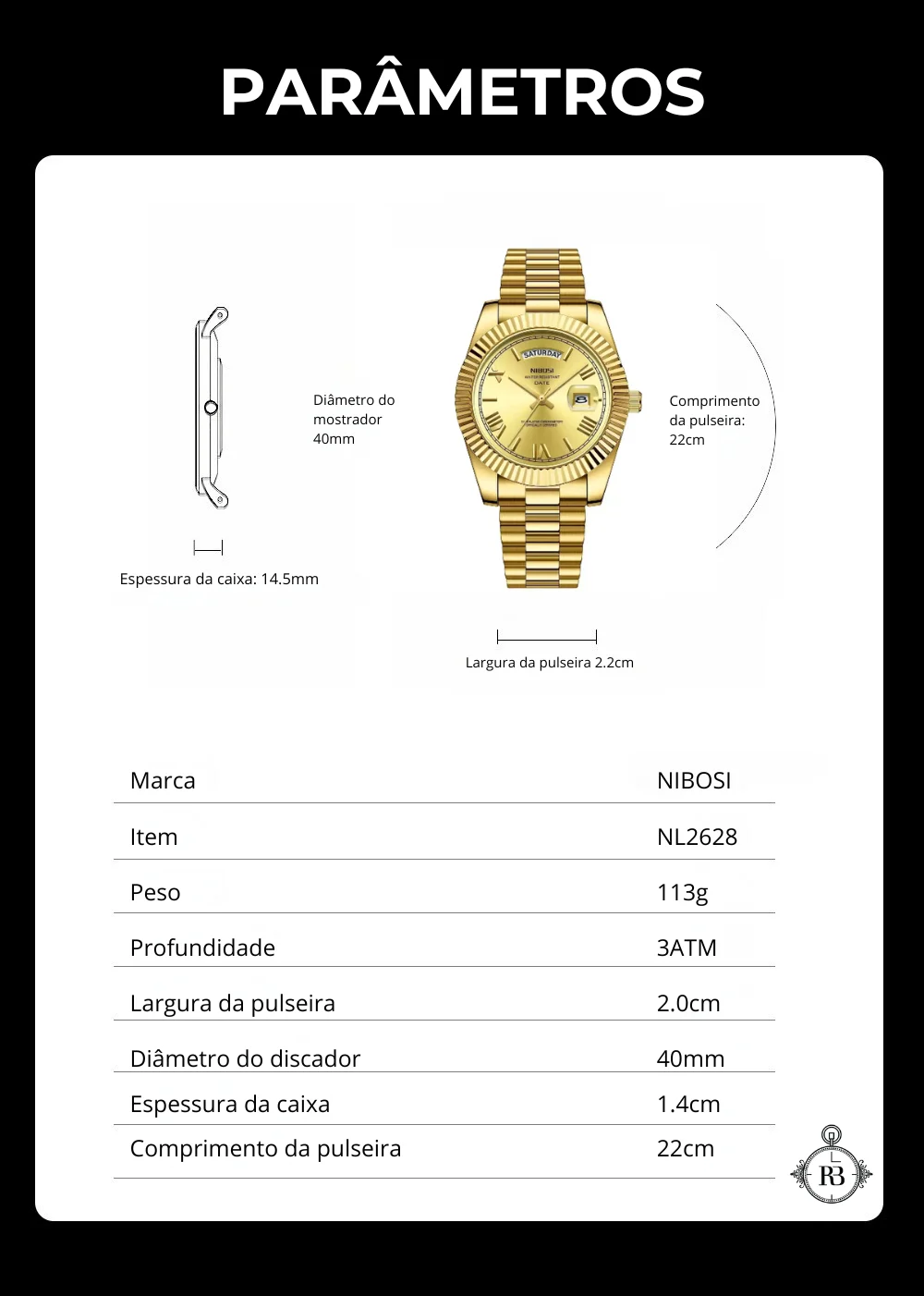 Relógio Nibosi Masculino Dourado Numeral Romano 0933